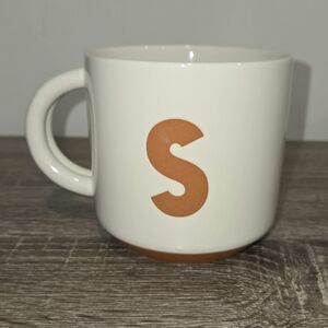 Clay Art Initial Monogram Letter "S" Mug Coffee Cup Orange/Beige Double Sided